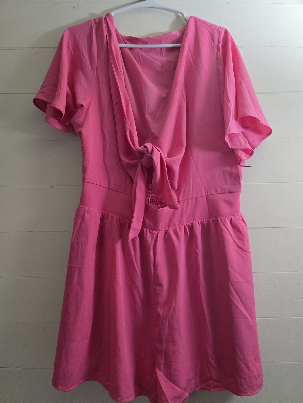 Bright Pink Tie-Front Jumpsuit Romper